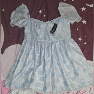 Delia's Baby Blue Puff Sleeve Dress with  Teddy BearTexture Fabric